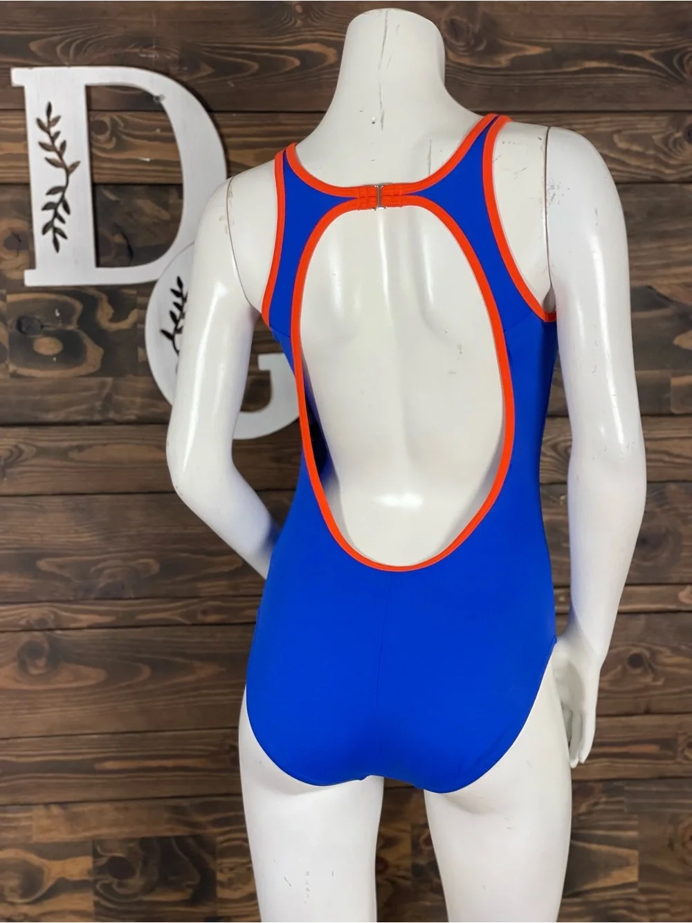 Nike | Open Back‎ Cutout Two-Tone Royal Blue One-Piece Swimsuit with Orange Trim